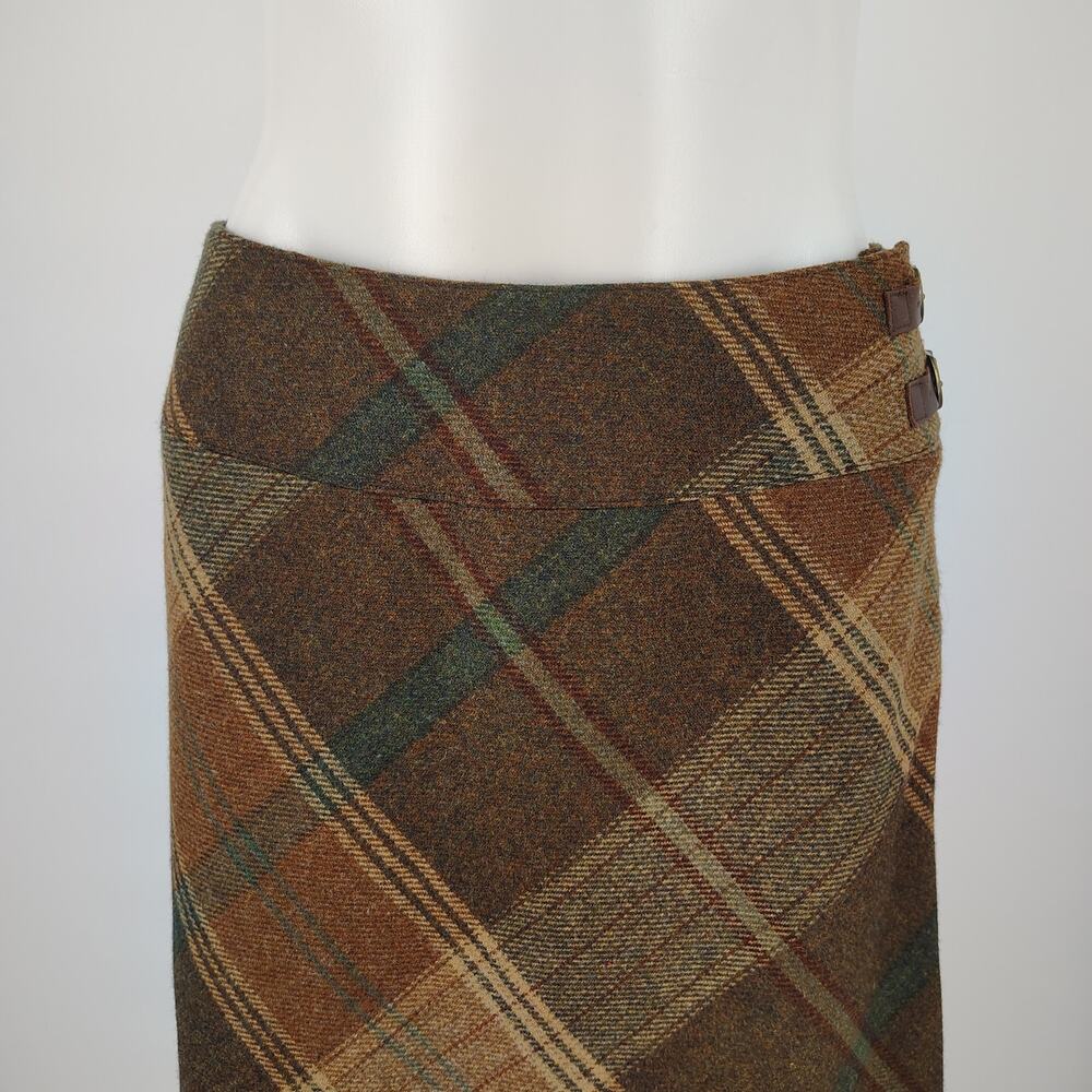 Lauren Ralph Lauren Wool Plaid Equestrian Buckle Midi Skirt Size 6 - Picture 12 of 16